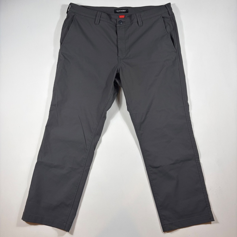 Bluffworks Ascender Pants Mens 38x28 Regular Fit Travel Chino Charcoal Gray